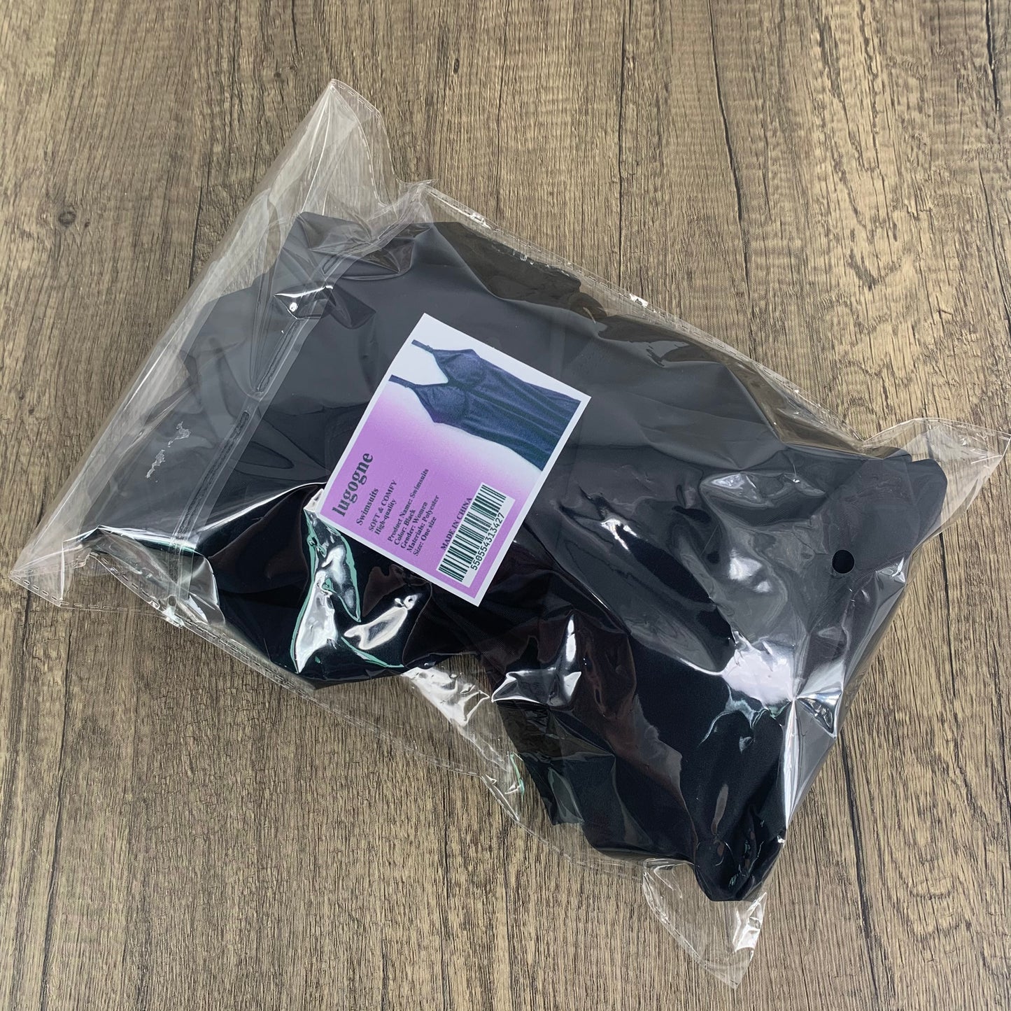 lugogne Woman Sexy Pure Black V-Neck Sling Swimsuit