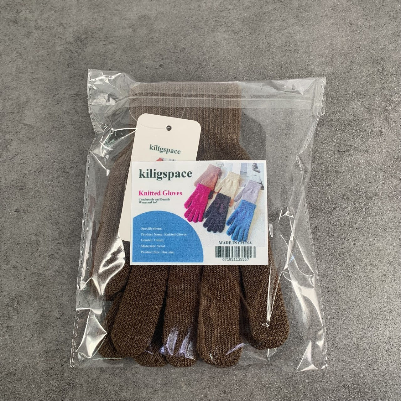 kiligspace Knitted Woolen Gloves Winter Solid Color Full Finger Mittens