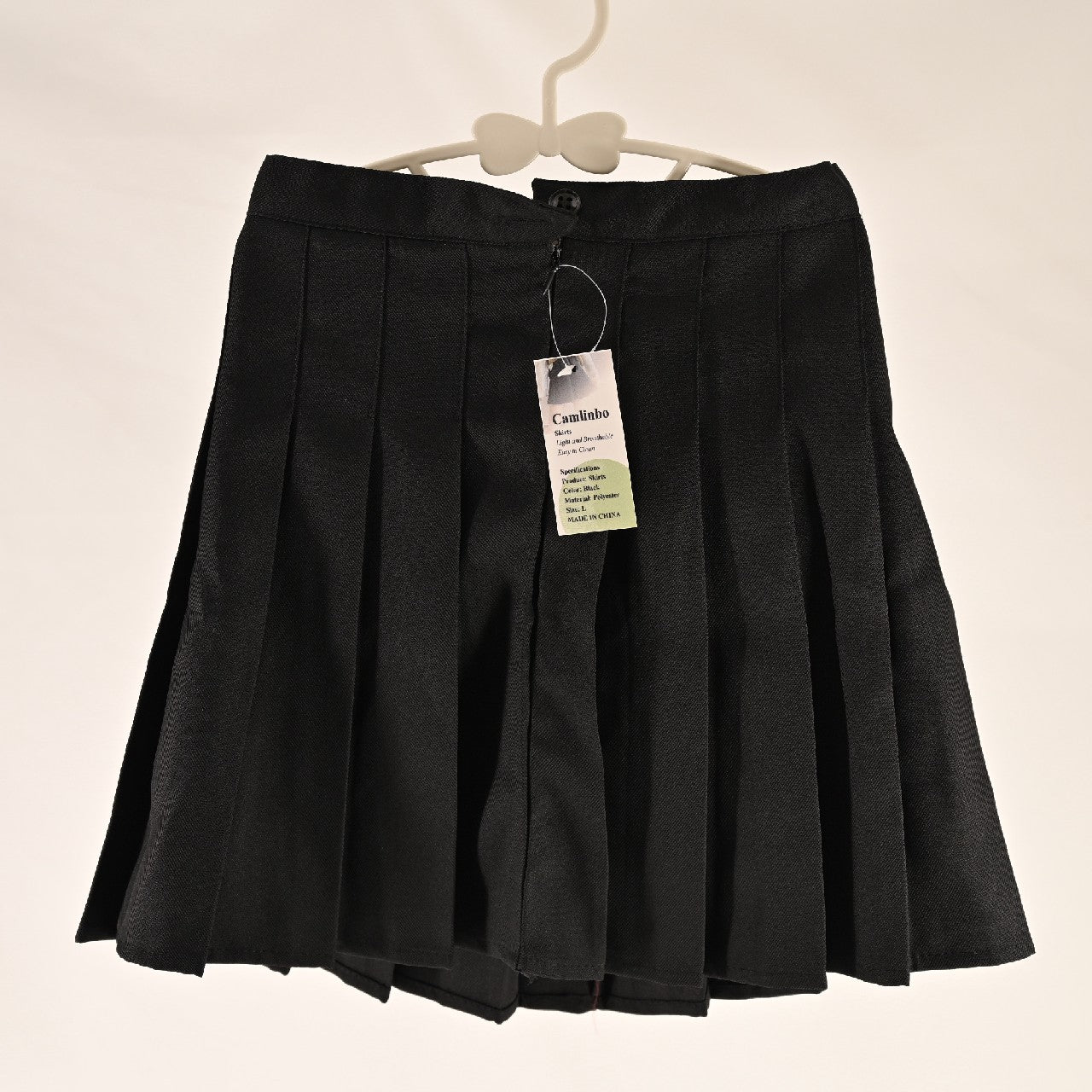 Camlinbo Black Pleated Skirt for Women, Polyester, High-Waisted and Flared Hem