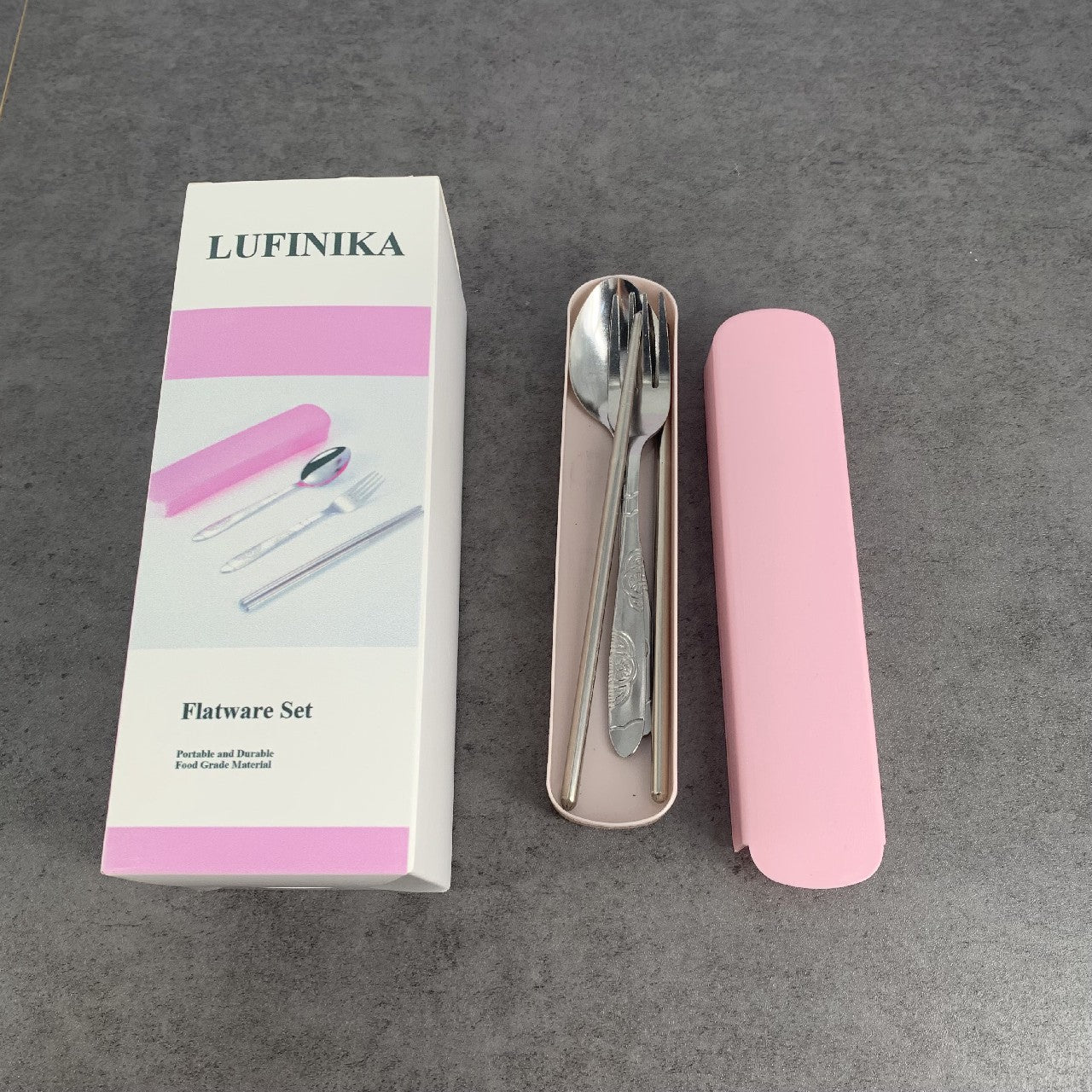 LUFINIKA Portable Cutlery Set 3 Sets Reusable Stainless Steel Tableware In Pink