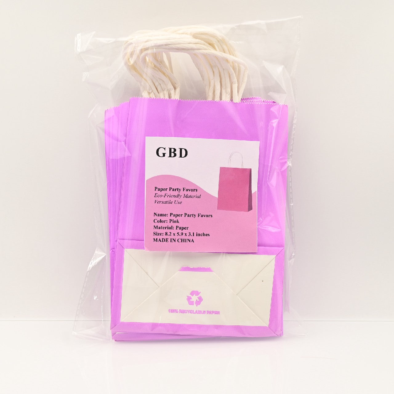 GBD Paper Party Favors Bags with Handles for Birthday Wedding Gift, Pink