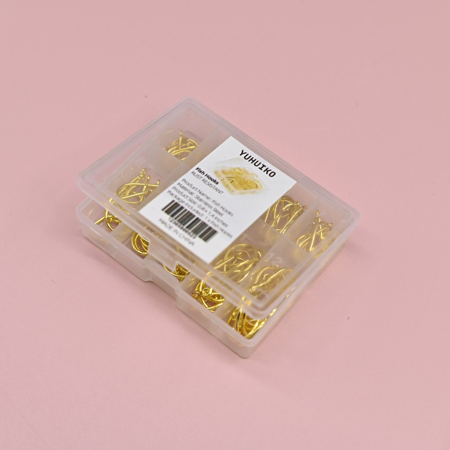 YUHUIKO 100 PCS Barbed Fishing Hooks in Gold