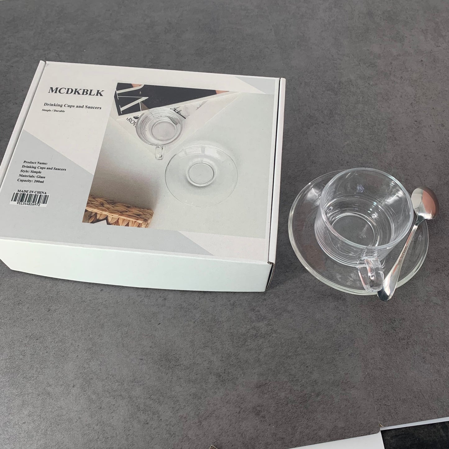 MCDKBLK Transparent Glass Coffee Cup Flower Tea Cup with Handle Cafe Simple Glass Cup and Saucer Household Set