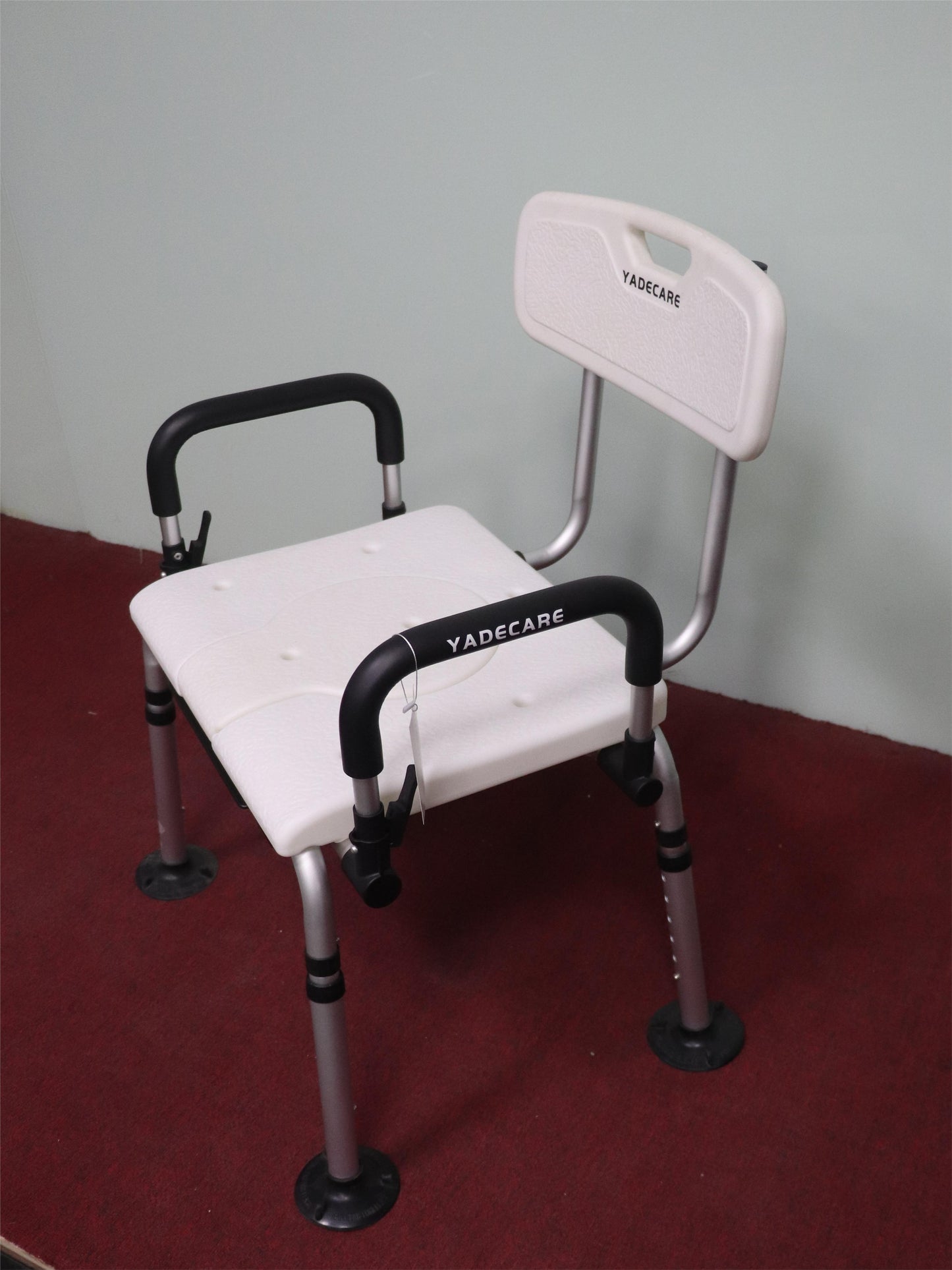 YADECARE Backrest Shower Chair with Armrests, Bathroom Chair Aluminum with Back White