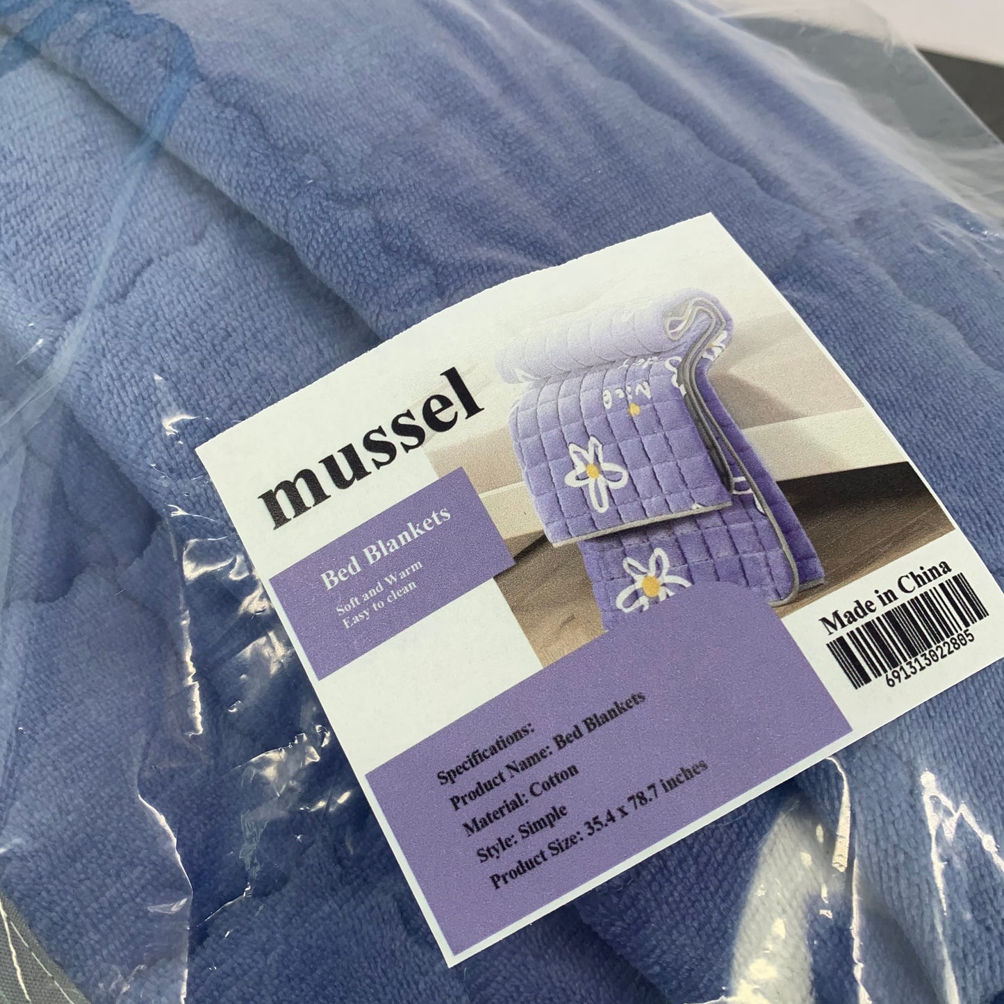 mussel Winter Fleece Bed Blankets Warm Cotton Blanket in Blue