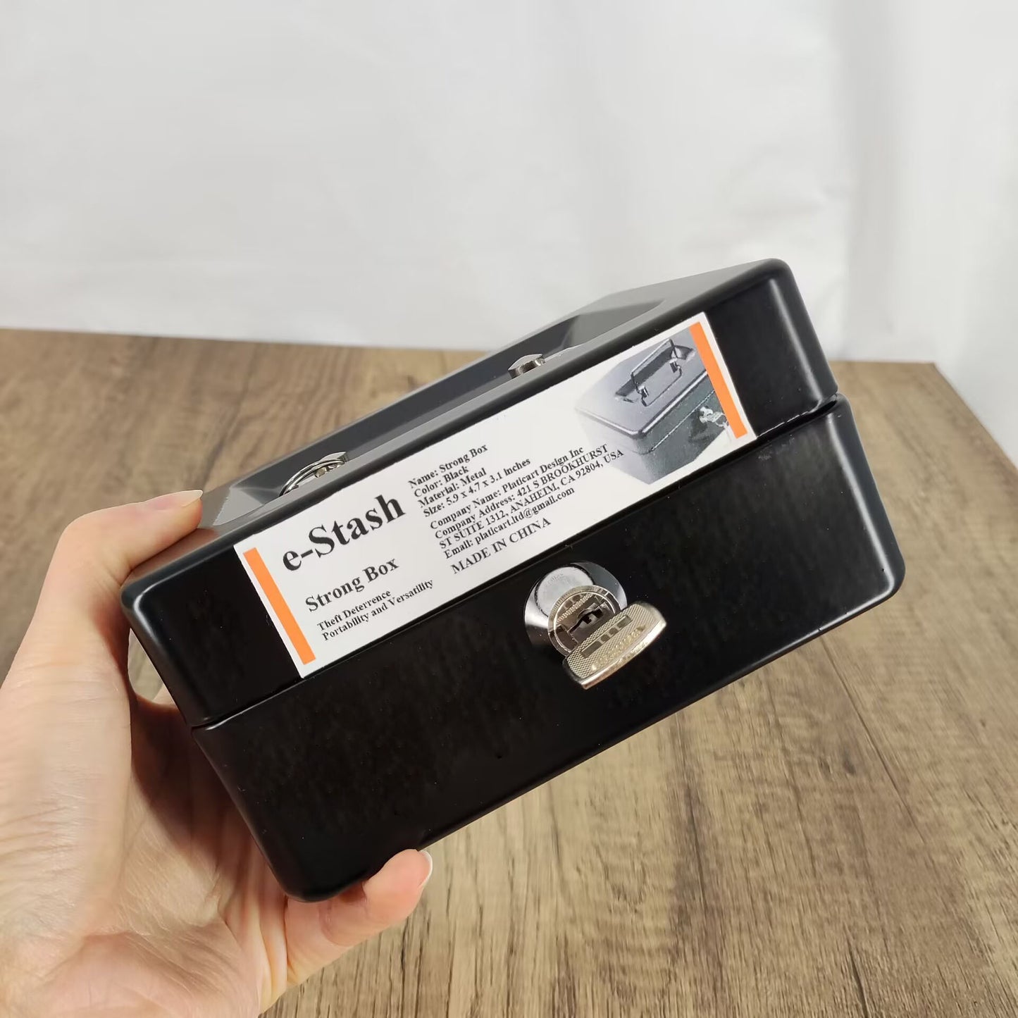 e-Stash Black Metal Strong Boxes with Lock Small Safe for Home and Office