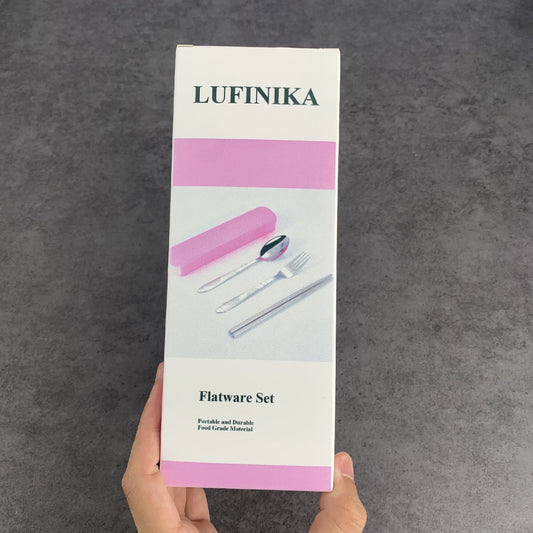 LUFINIKA Portable Cutlery Set 3 Sets Reusable Stainless Steel Tableware In Pink