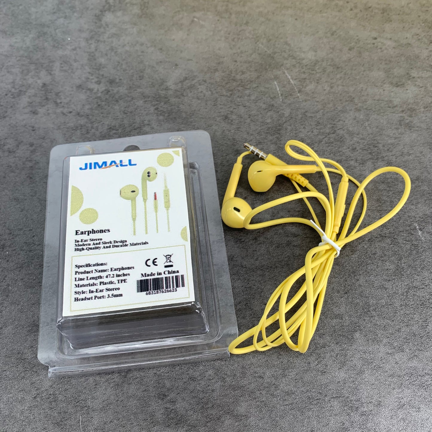 JIMALL Yellow 3.5mm Jack Wired Earphones with Microphone