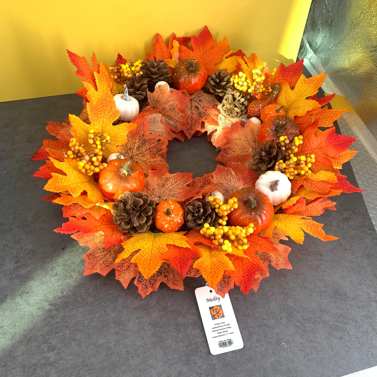 MEILIY Maple Wreath Fall Wreath Farmhouse Fall Harvest Christmas Outdoor Decoration