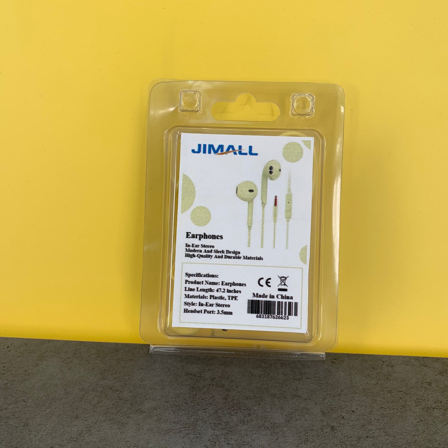 JIMALL Yellow 3.5mm Jack Wired Earphones with Microphone