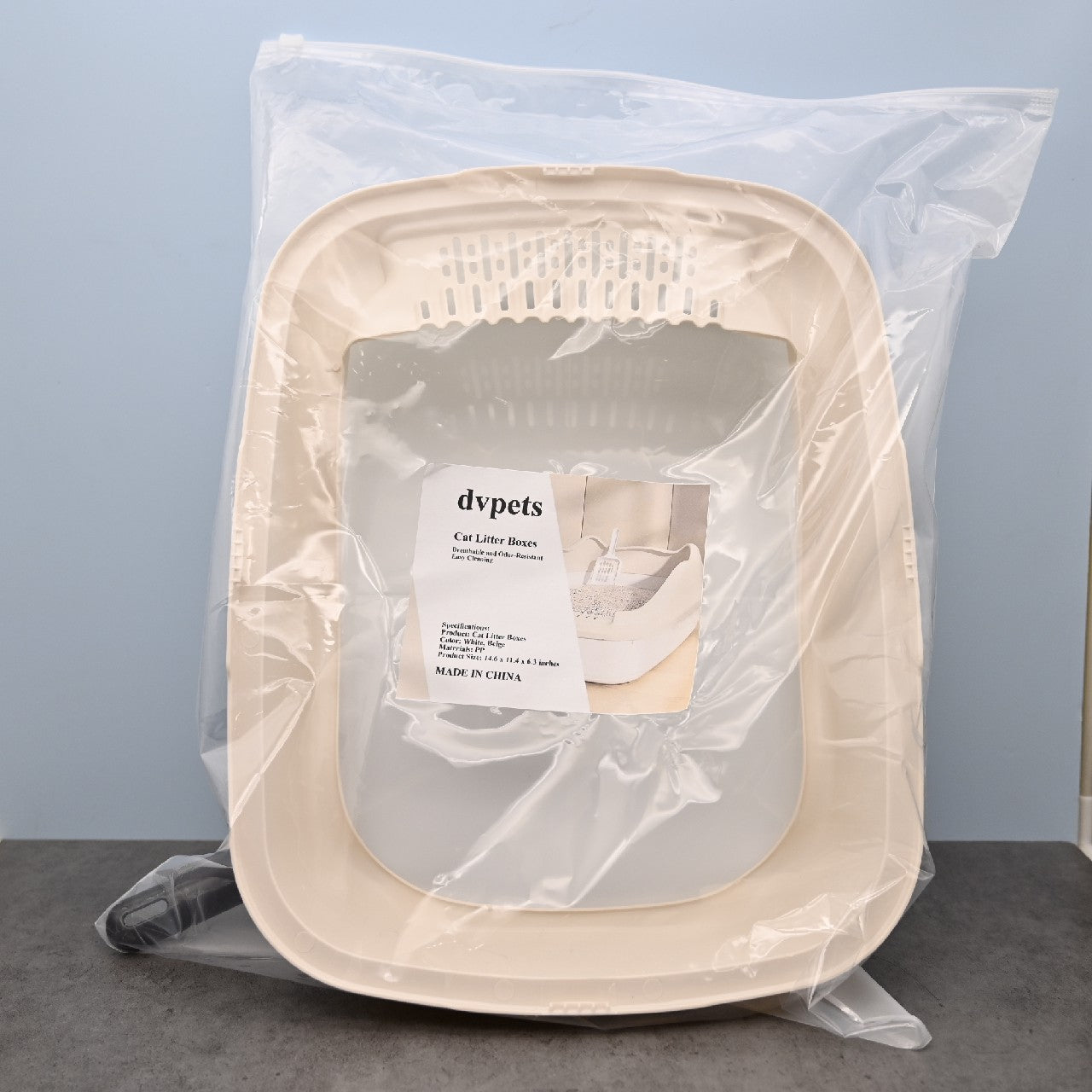 dvpets PP Cat Litter Box with Filter Sand Pedal Odor-Resistant Beige and White