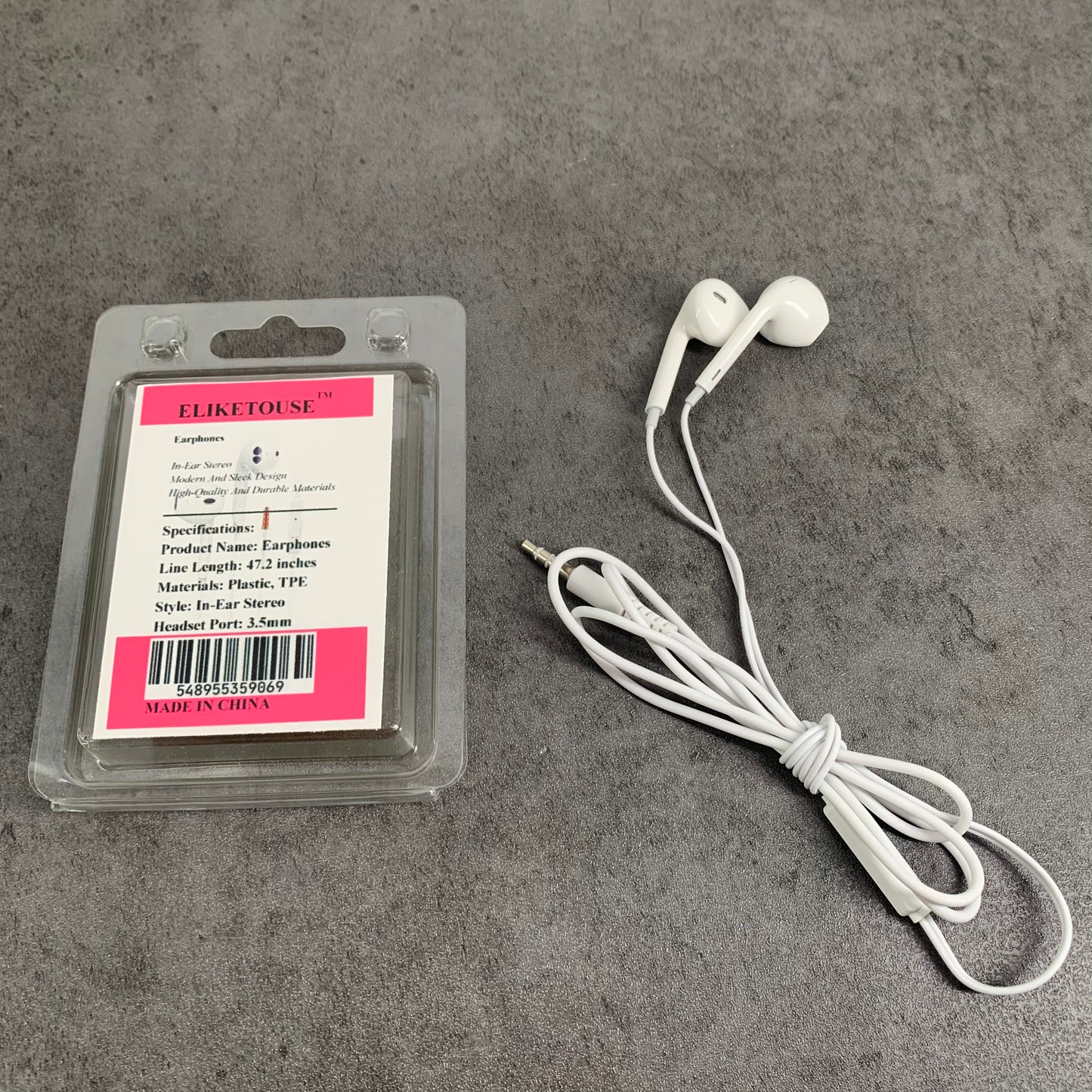 ELIKETOUSE White 3.5mm Jack Wired Earphones with Microphone