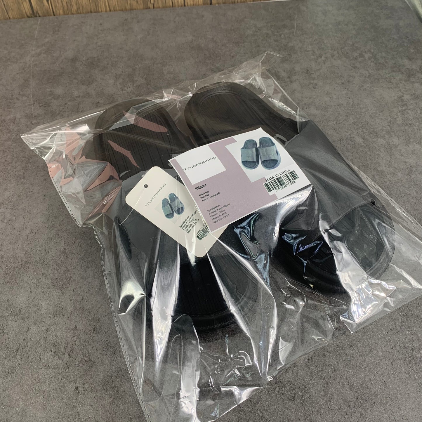 Truemeaning Black Household Soft Sole Slippers Bathroom Non-slip Slippers