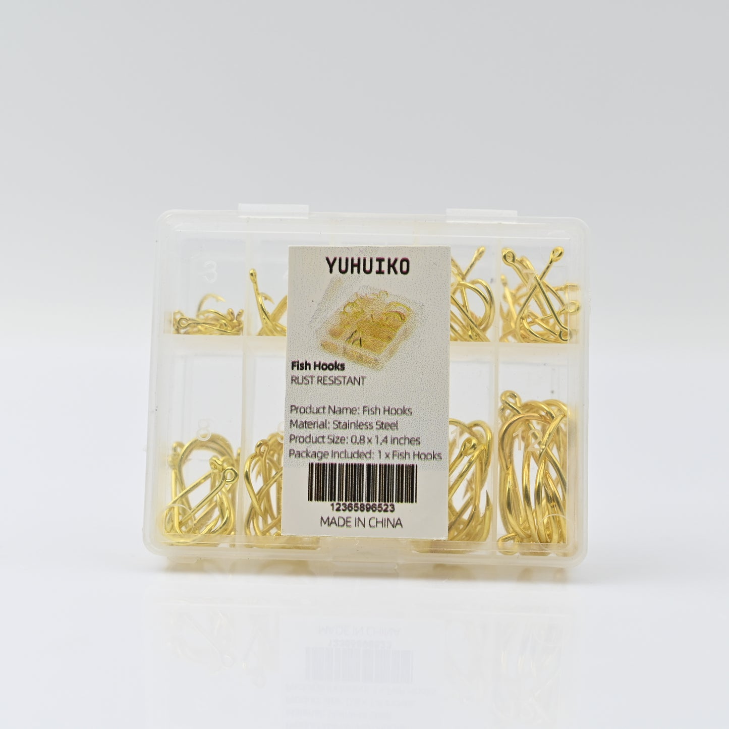 YUHUIKO 100 PCS Barbed Fishing Hooks in Gold