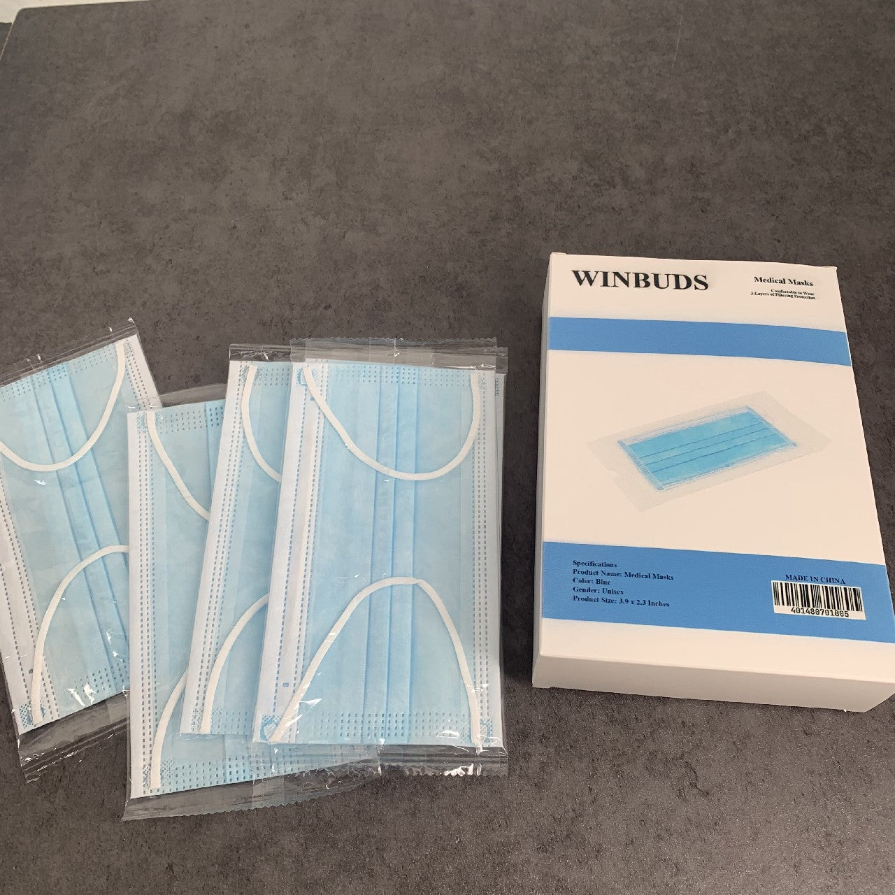 WINBUDS Single Use Disposable Blue Face Mask For Home, Office, School, and Outdoors