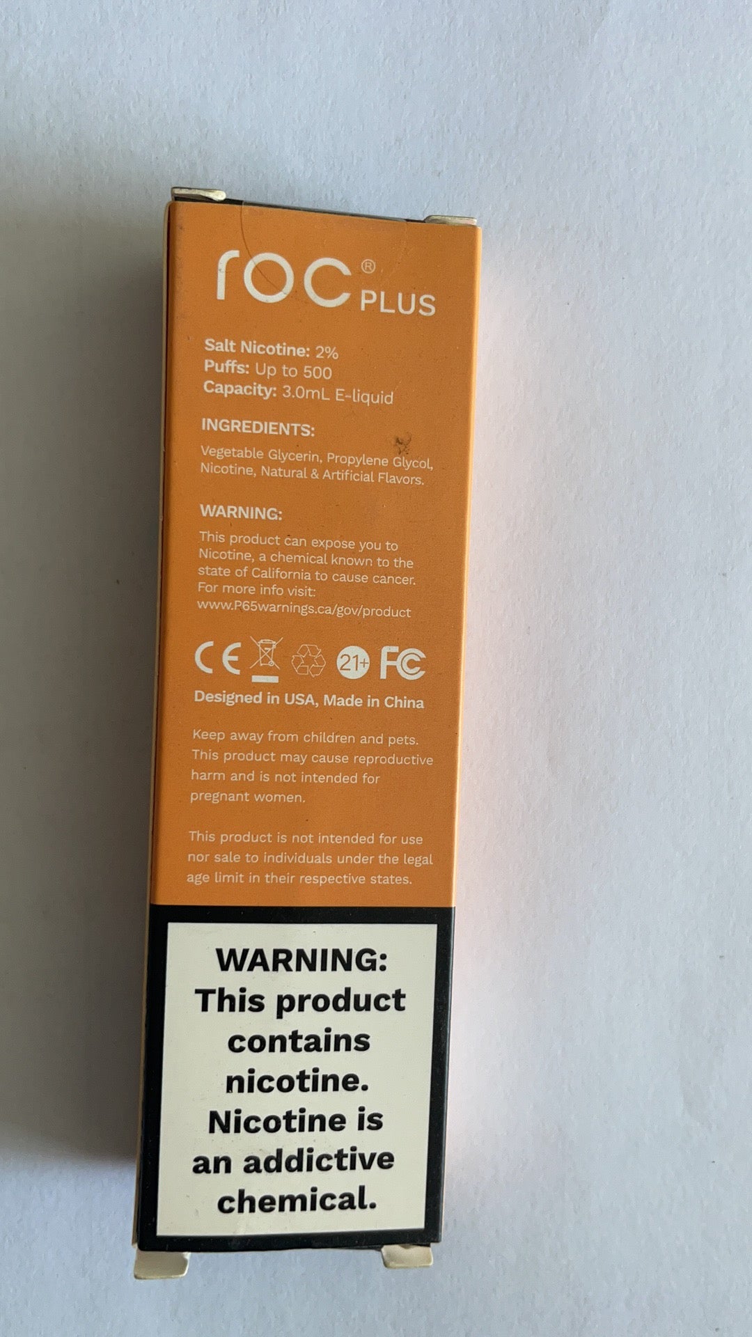 roc Light Nicotine mango Flavor Content E-cigarettes in yellow