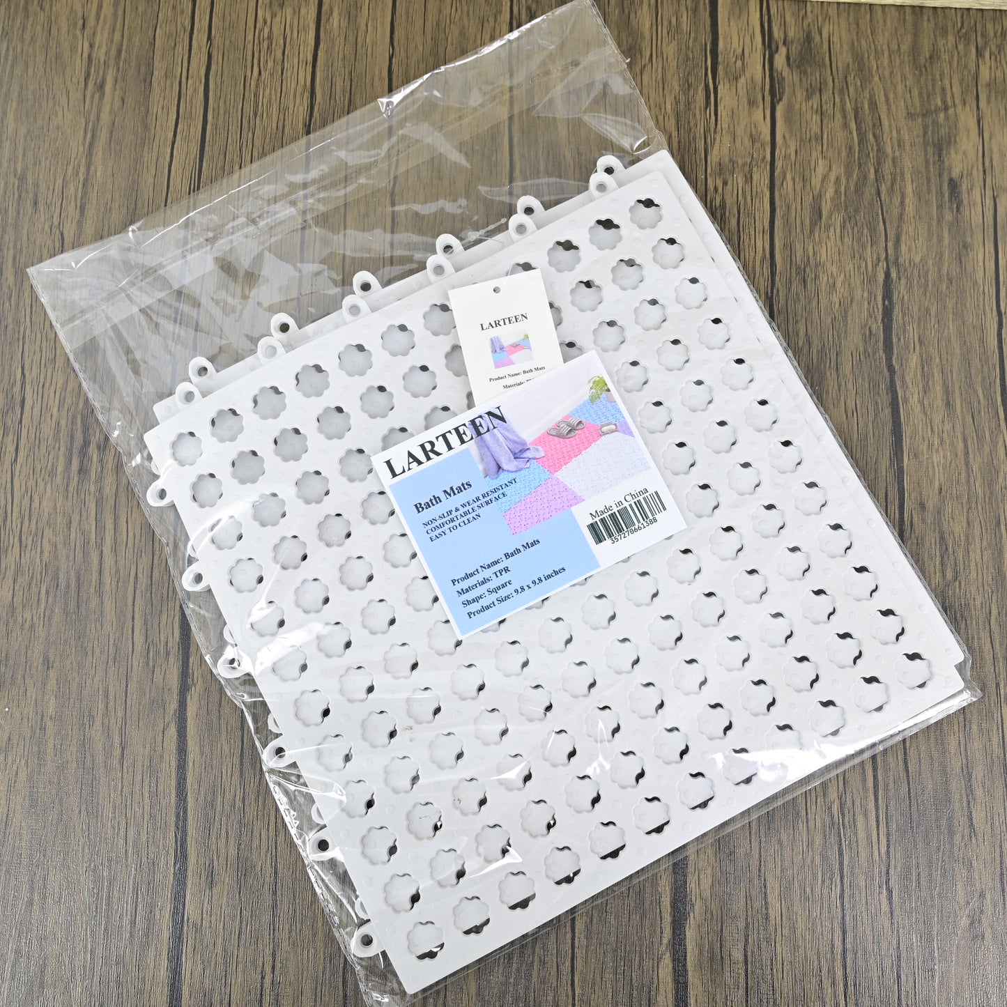 LARTEEN Bathroom Non-slip Mats Odorless TPR Bath Mat Shower Mat, 9.8 x 9.8 Inches, White